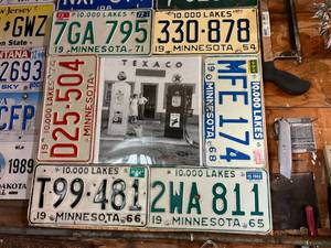 lot 148 image: License Plate Framed Photo of Old Texaco Gas Station