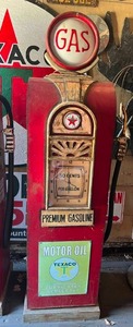 lot 12 image: Wood Gas Pump Display Cabinet