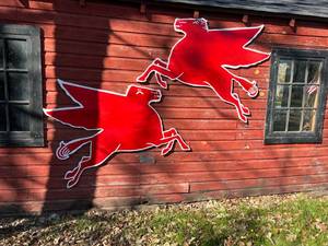 lot 64 image: Pair of Wood Homemade Pegasus Horses