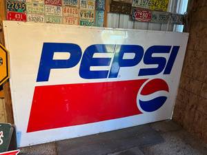 lot 72 image: Large Pepsi Metal Sign with Wood Backing