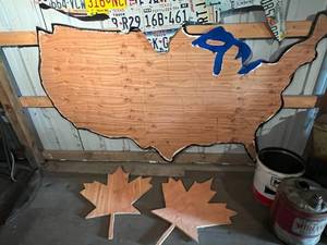 lot 97 image: Plywood Template of United States & 2 Maple Leaves