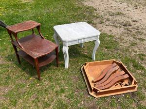 lot 104 image: Tables, Side Stand & 4 Wood Chairs