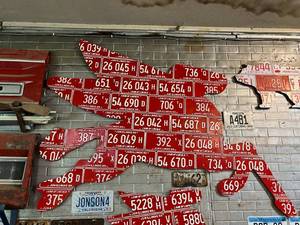 lot 163 image: Large Pegasus Horse License Plate Art