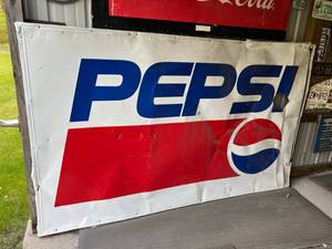 lot 236 image: Large Pepsi Metal Sign with Wood Backer Frame