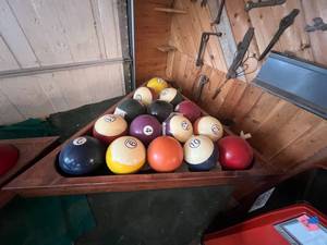 lot 382 image: Large Pool Balls & Rack - Made From Bowling Balls - Large & Heavy