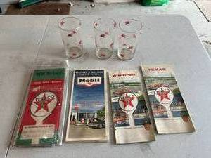 lot 393 image: Vintage Gas Station Maps & Pegasus Glasses