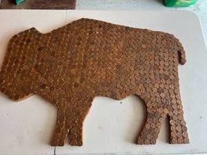 lot 238 image: Bison Artwork Covered in US Pennies