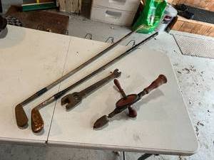 lot 447 image: Vintage Golf Clubs & Hand Tools