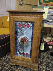 lot 73 image: Beautiful Wood Cabinet with Stained...