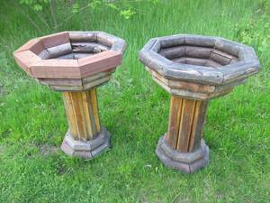 lot 16 image: Pair of wood framed outdoor pedesta...
