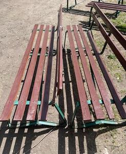lot 603 image: 2 Wood benches with metal legs