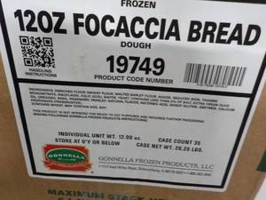 lot 107 image: 35 lb. Box Frozen 12 oz Focaccia Br...