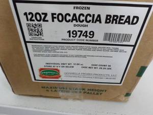 lot 108 image: 35 lb. Box Frozen 12 oz Focaccia Br...