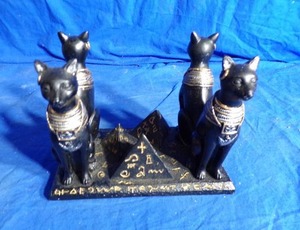 lot 45 image: Egypt Cat Goddess Figurines (Sphinx) with Egyptian Writing