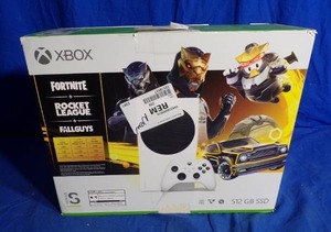 lot 50 image: Brand New In The Box  Microsoft Xbox Series S Gilded Hunter Bundle with Digital Console and Gilded Hunter Packs for Fortnite, Rocket League and Fall Guys