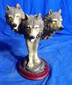 lot 52 image: Three Headed Wolf Statue