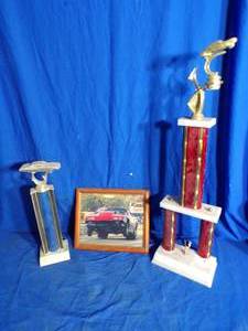lot 85 image: Vintage Hot Rod Trophies and Framed Picture