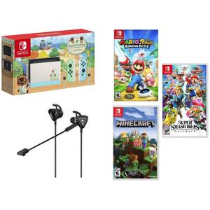 lot 1 image: New  Nintendo Switch Console Animal Crossing New Horizons Edition Bundle with Super Smash Bros. Ultimate, Mario  Rabbid Kingdom Battle, Minecraft and Turtle Beach Recon Battle Buds Headset