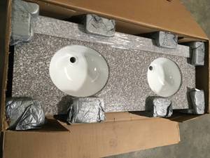 Home Decorators Collection 61 in. Granite Vanity Top in Napoli with double  White Bowl Customer Returns See Pictures