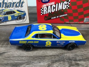 lot 298 image: 1998 Nascar Action Tacing Collectibles Club of America 1975 Dodge Dale Earnhardt #8  RPM 124 scale die cast coin bank stock car