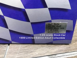 lot 327 image: 1999 Nascar Action Racing Collectibles 1983 Monte Carlo Mark Martin #6  Jim Magill 124 scale die cast stock car