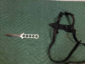 lot 34 image: Stainless steel knife with leg strap sheath