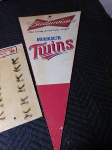 lot 72 image: 2 Budweiser Twins signs and Medico Filter Pipes wall display