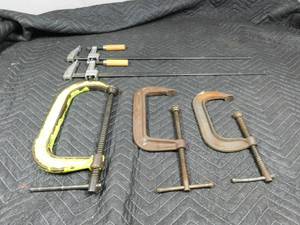 lot 237 image: 3 C clamps and 2 wood clamps