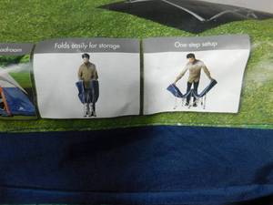 lot 445 image: folding cot,stool,sleeping bag, and air mattress pump