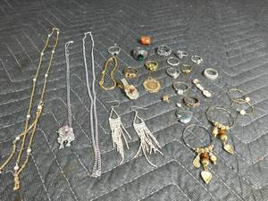 lot 192 image: 13 rings, some necklaces and earrings