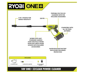 lot 43 image: RYOBI ONE 18V EZClean 320 PSI 0.8 GPM Cordless Battery Cold Water Power Cleaner (Tool Only) Model # RY120350 UPC Code # 046396028839