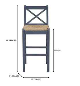 lot 47 image: Home Decorators Collection Dorsey Midnight Blue Wood Bar Stool with Back and Woven Rush Seat Model # ST1808245-NMID UPC Code # 893507380993