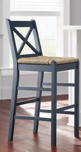 lot 49 image: Home Decorators Collection Dorsey Midnight Blue Wood Bar Stool with Back and Woven Rush Seat Model # ST1808245-NMID UPC Code # 893507380993