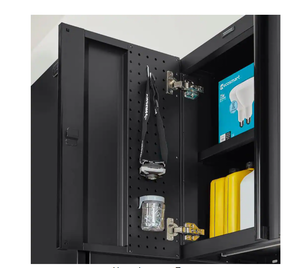 lot 33 image: Heavy Duty Welded 20-Gauge Steel Wall Mounted Garage Cabinet in Black (28 in. W x 22 in. H x 14 in. D) Model # HTC1000010 UPC Code # 6926697081990