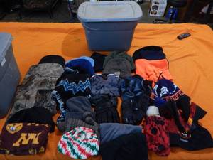 lot 59 image: Lot Of Hats & Gloves-Includes Tote With Lid