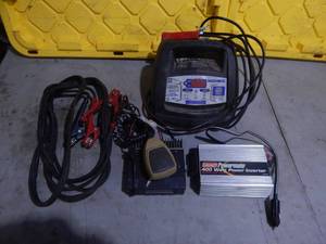 lot 37 image: NAPA Battery Charger, Jumper Cables, Power Inverter, CB