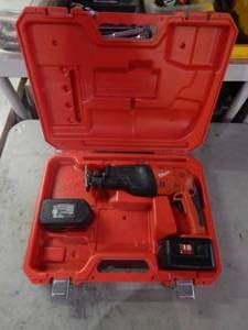 lot 90 image: Milwaukee 18 Volt Hatchet Sawzall With 2-Batteries, Case (No Charger)