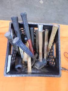 lot 118 image: Milk Crate Full Of Assorted Hammers