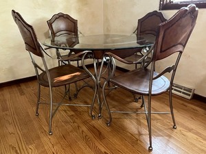 lot 20A image: Unique Glass Top Kitchen Table and Four Chairs