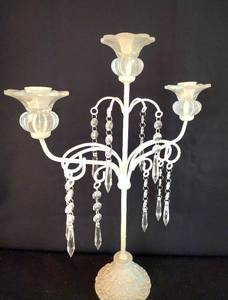 lot 63 image: Pair of Ivory Candlesticks Accented with Crystals