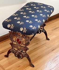 lot 142 image: Vintage 1930s Metal Bench with Upholstered Seat