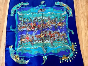 lot 15A image: Vintage Hermes Tournez Manege by Annie Faivre Silk Scarf with Tags
