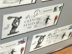 lot 119 image: Framed 1990 U.S. Olympic Festival Commemorative Stamps