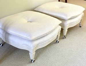 lot 22 image: Pair of Rolling Vintage Upholstered Ottomans