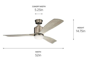 KICHLER Ridley II 52 in. Integrated LED Indoor Antique Pewter Downrod Mount Ceiling Fan with Light Kit and Wall Control Model # 300027AP UPC Code # 783927544900