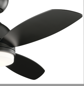 Kichler 330002SBK Vassar LED 52 Ceiling Fan in Satin Black with Light Kit 783927600828