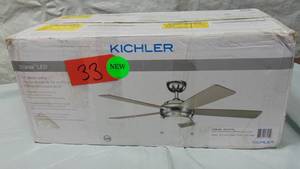 KICHLER 330174PN Protruding Mount, 5 SILVERWALNUT Blades Ceiling fan with 53 watts light, Polished Nickel 783927471152