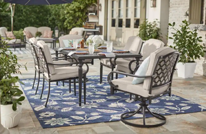 lot 705 image: Hampton Bay Laurel Oaks 7-Piece Brown Steel Outdoor Patio Dining Set with CushionGuard Putty Tan Cushions (OPEN BOXES - 2 BOXES INCLUDED)
