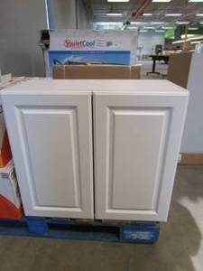 lot 690 image: Hampton Bay Designer Series Elgin Assembled 27x24x12 in. Wall Kitchen Cabinet in White (SCRATCH & DENT)