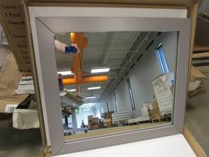 lot 694 image: 28 in x 24 in Bathroom Mirror with Gray Frame
